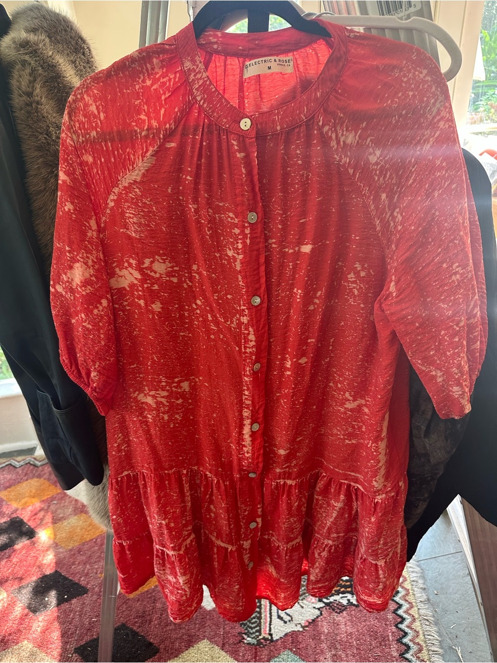 Electric & Rose Distressed Red Button-Front Tunic